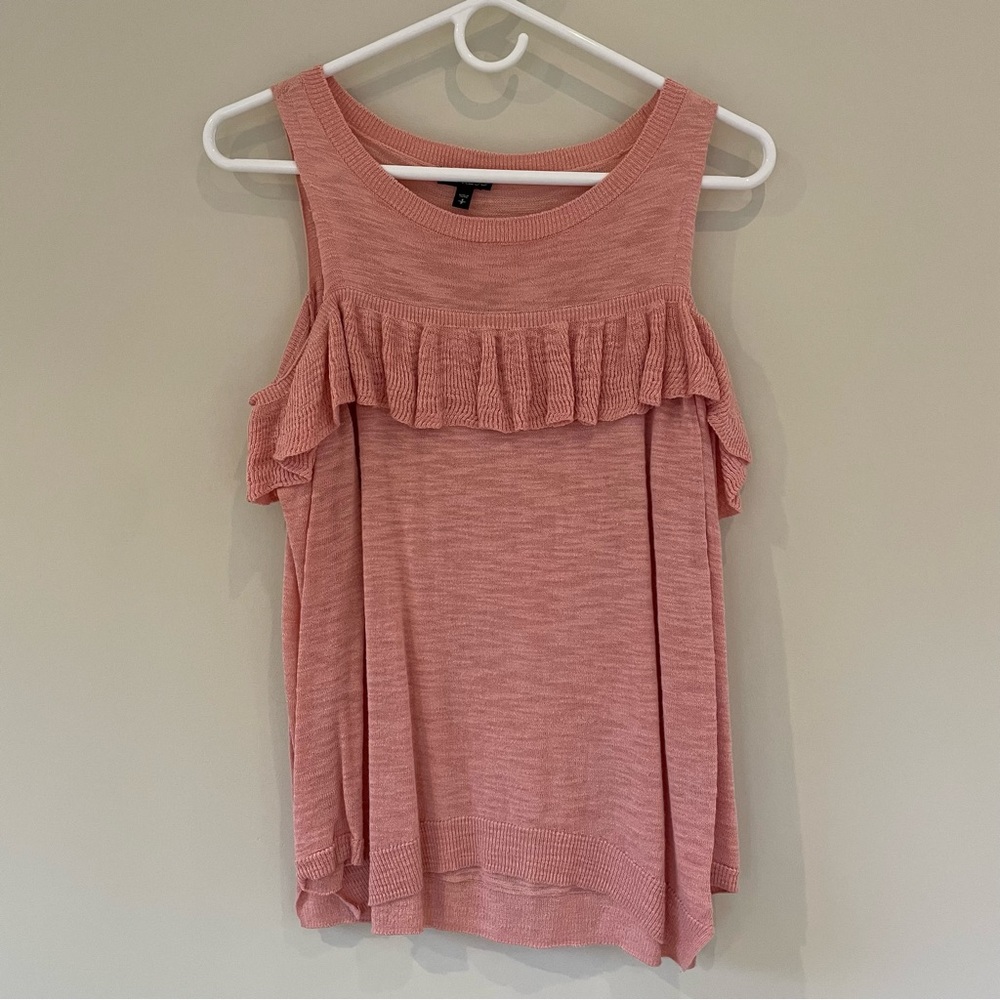 Express Ruffle Cold Shoulder Sweater Top - Picture 2 of 4
